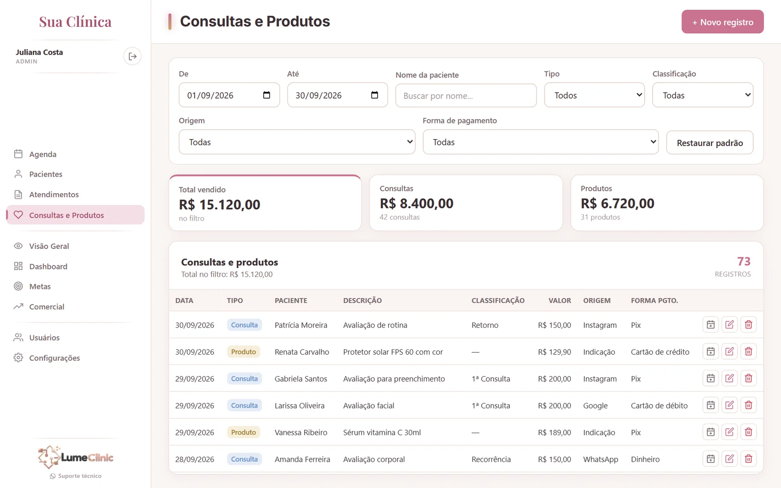 LumeClinic — Consultas e produtos