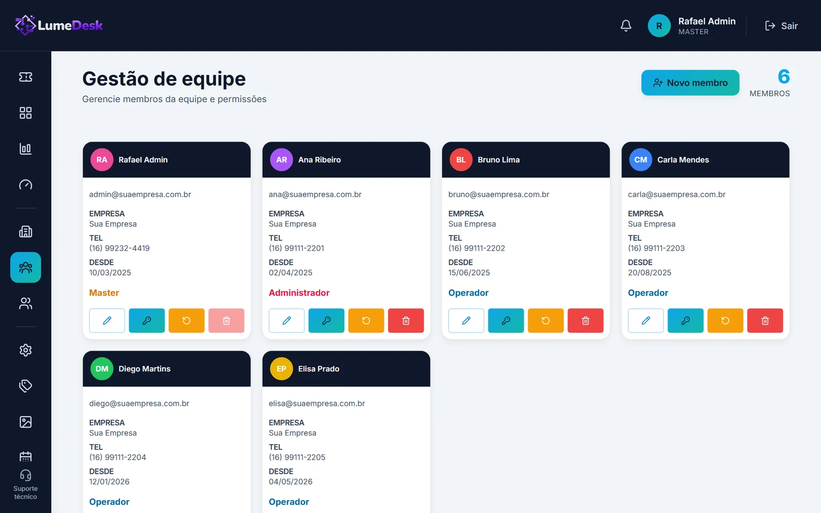LumeDesk — Equipe